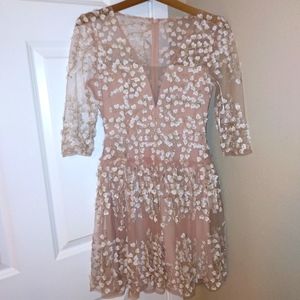 BCBG MAXAZRIA flower embroidery bare pink dress size 0